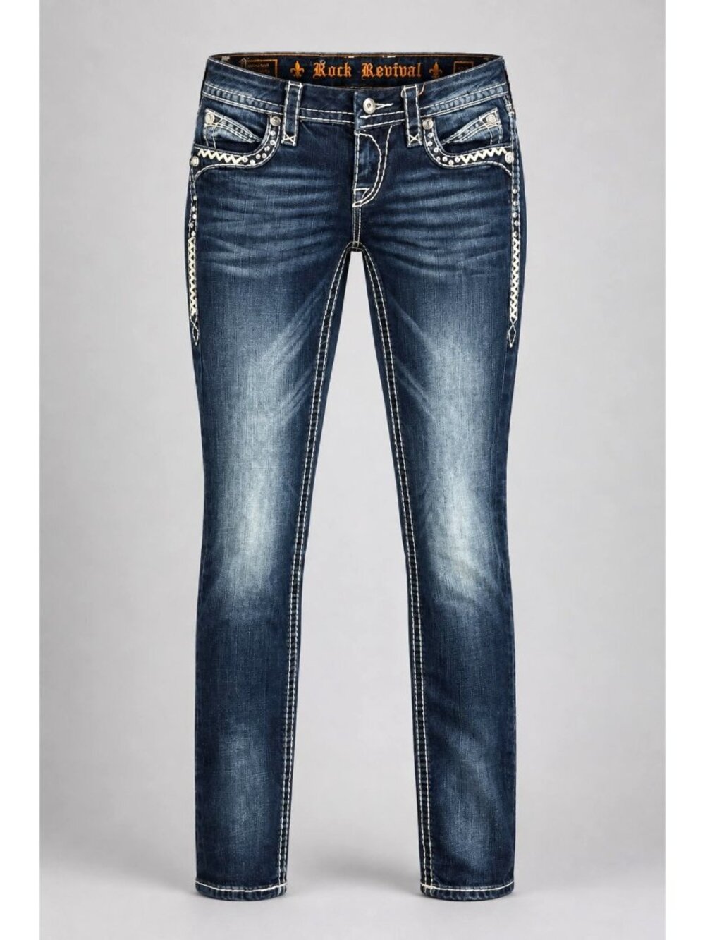 Rock Revival Womens Sz 26 Jeans Elaina Skinny Blue Denim Rhinestone Embroidery